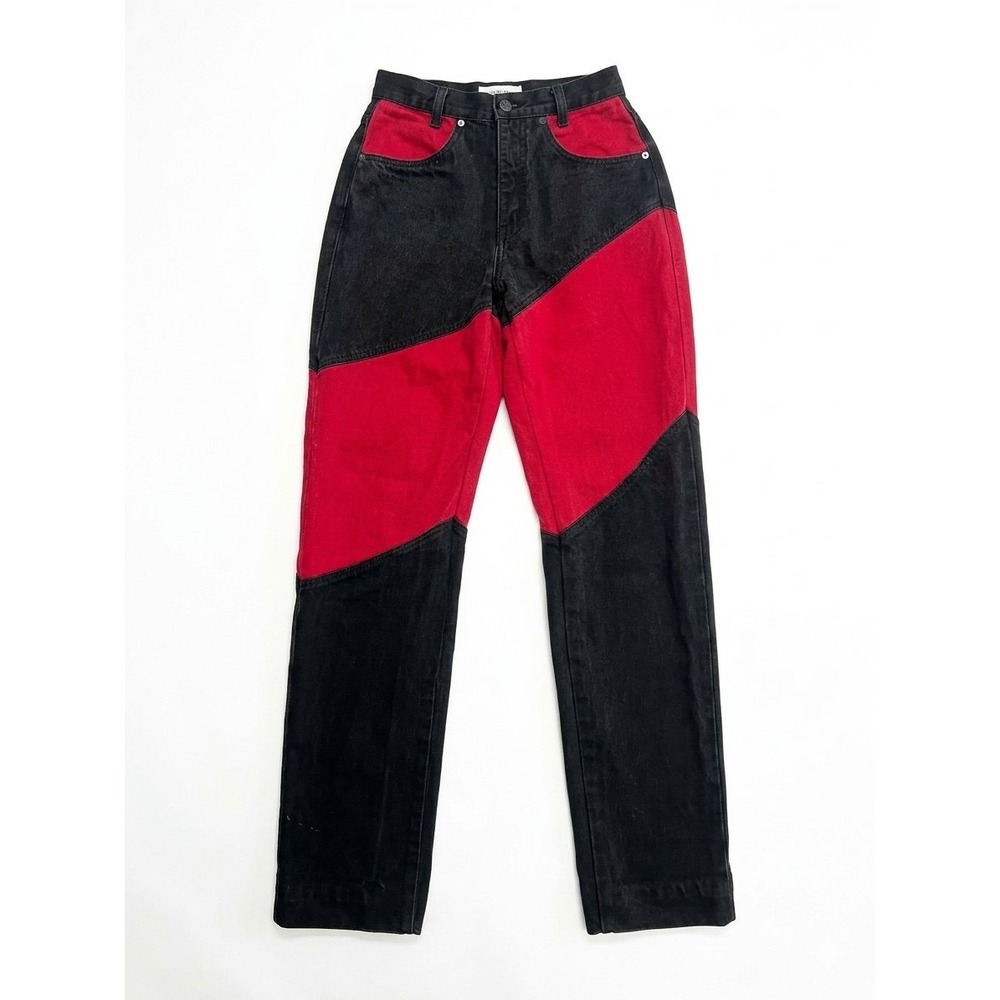 Quarterhorse Colorblock Jeans Women 5/6 Black Red Good Vintage High Rise USA